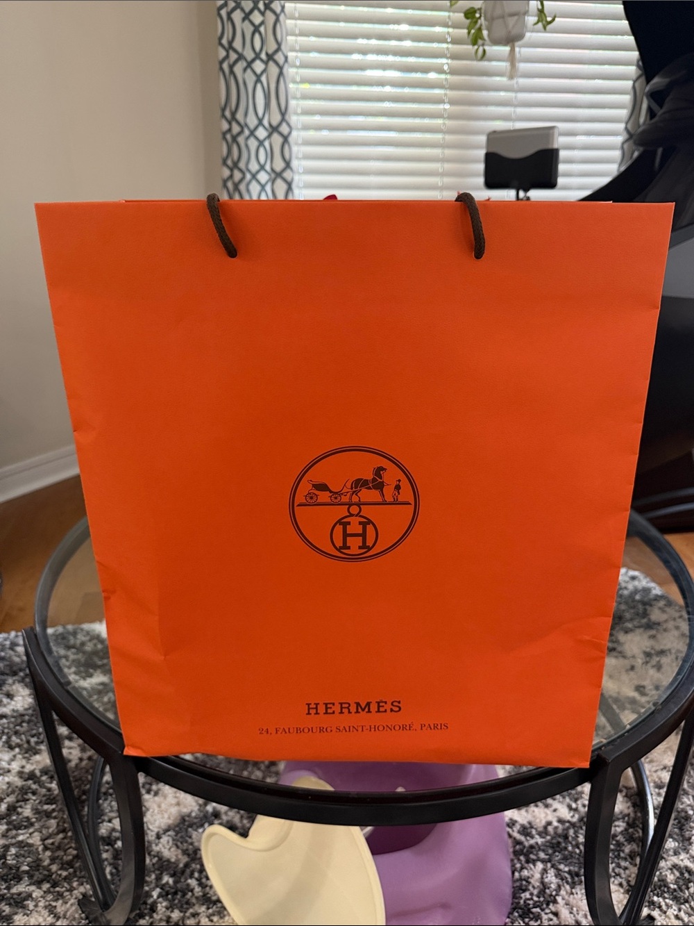 Hermès Orange Shopping Tote with Black Rope Handles